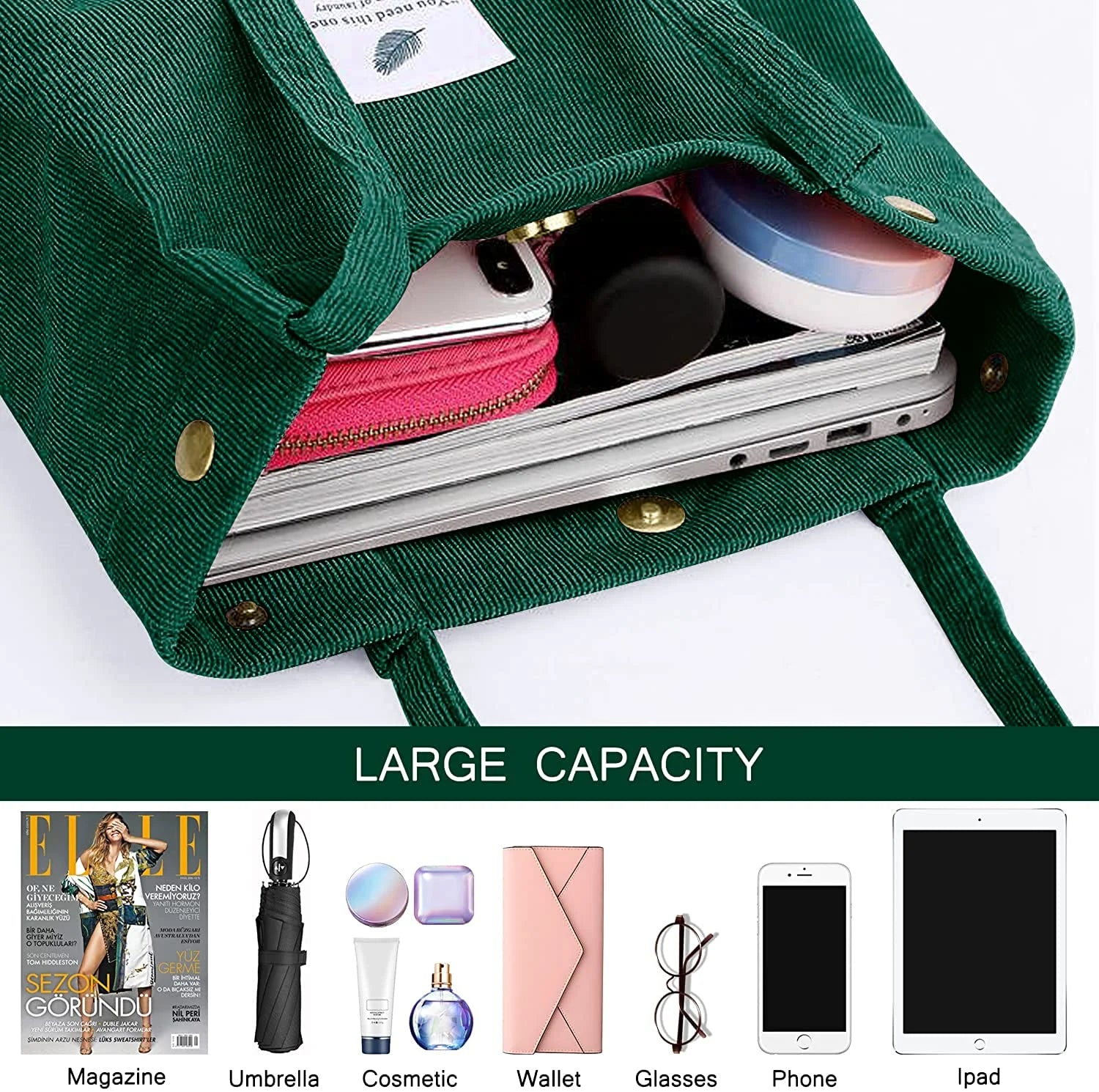 Bolsa Tote De Pana Grande Para Mujer Chica Dama Bolso De Hombro De Lona Bolso Y Carteras Con Bolsillo Interior